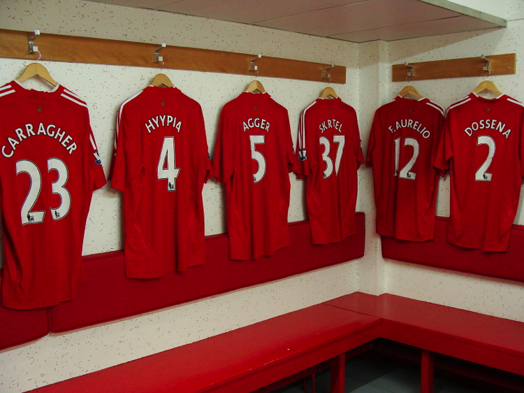 Liverpool shirts in locker room